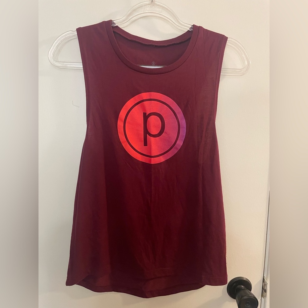 Pure Barre Maroon workout top with Coral Logo